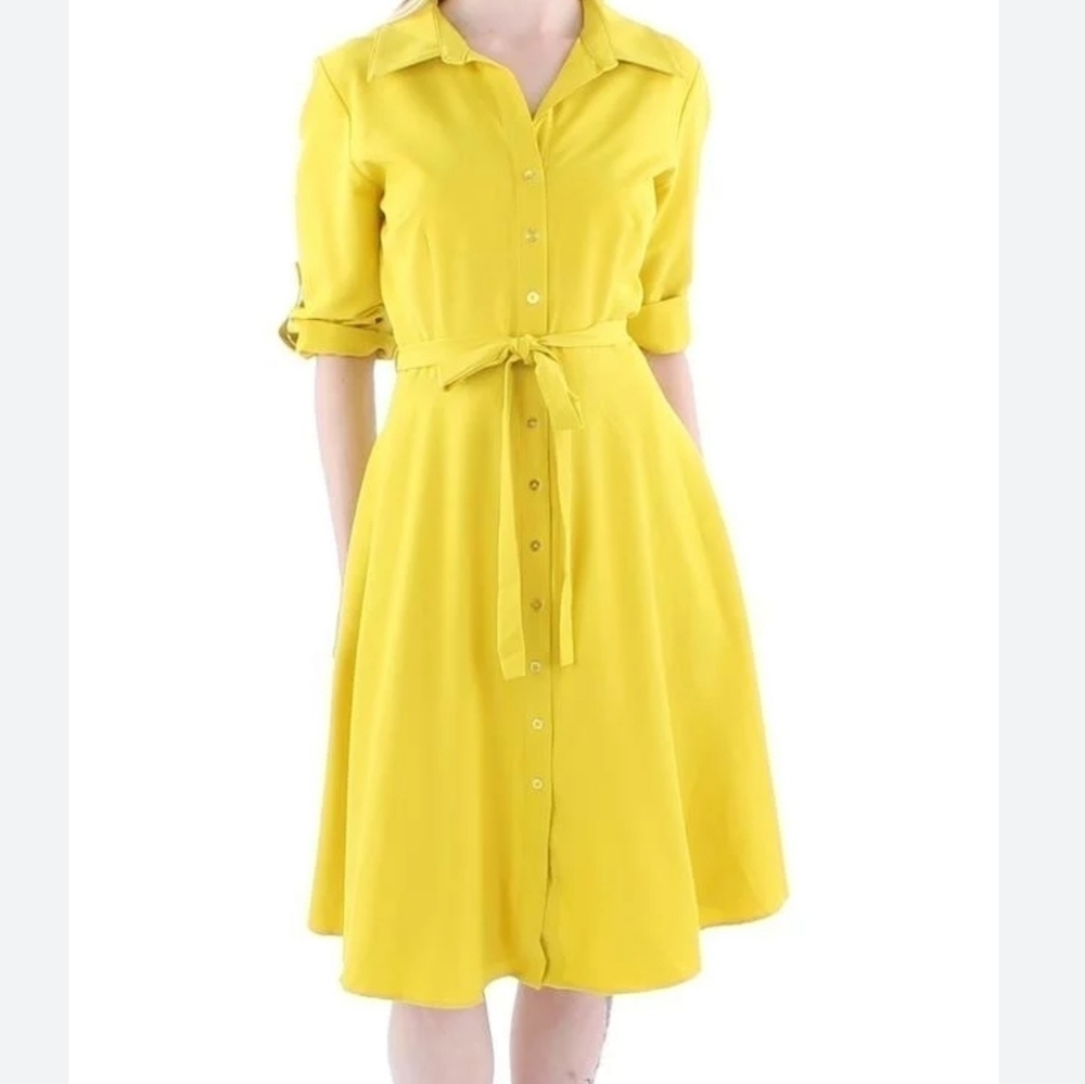 NWT Sharagano N.Y. yellow Laurel Leaf button shirt dress size 6 Flaw